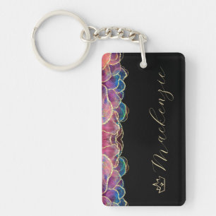 Llavero Azul, Rosa y Dorado Elegante Letra Personalizada