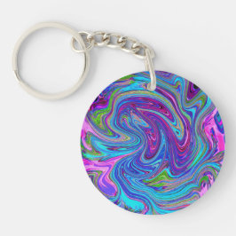 Llavero Azul, rosa y morado Groovy Resumen de arte retro