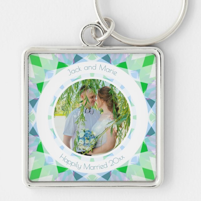 Llavero Azul Verde 4º aniversario Boda Keepsake Gift (Frente)