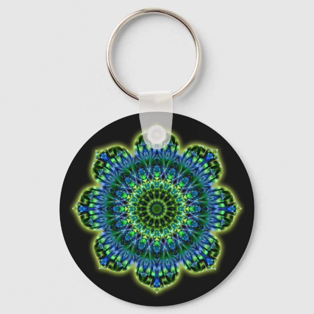Llavero azul verde Mandala | negro (Anverso)