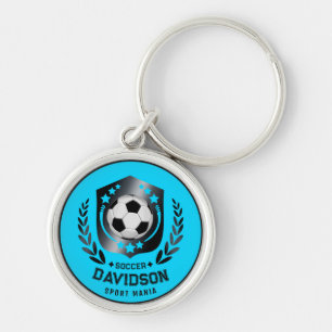 Llavero Azul y Negro Personalizado Fútbol Texto Personaliz