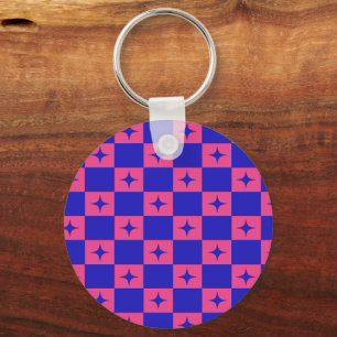 Llavero Azulejo Cuadrado Azul y Rosa con Patrón de Destell