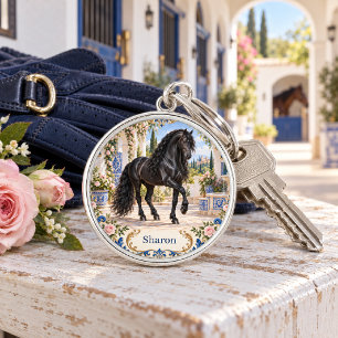 Llavero Azulejo Español de Caballo Andaluz Negro Personali