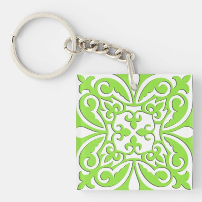 Llavero Azulejo marroquí - verde lima y blanco (Frente)