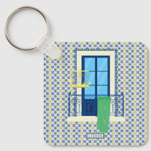 Llavero Azulejos portugueses y balcón de ventana con pájar