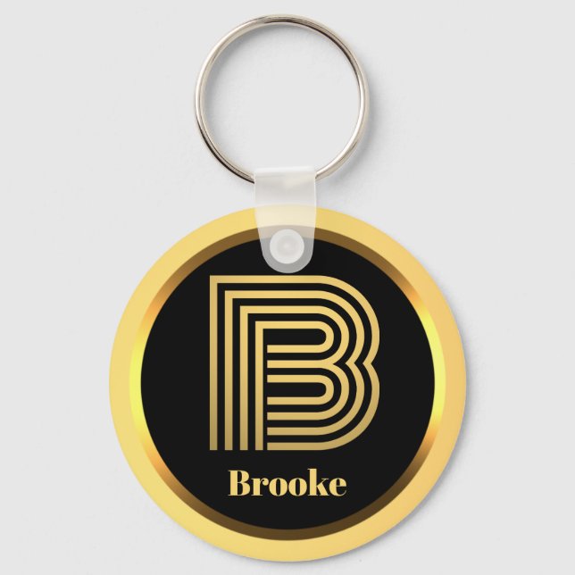 Llavero B Carta monogramada de oro personalizada (Anverso)