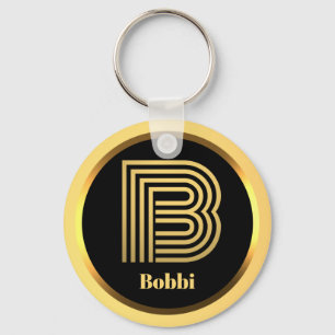 Llavero B Carta monogramada de oro personalizada