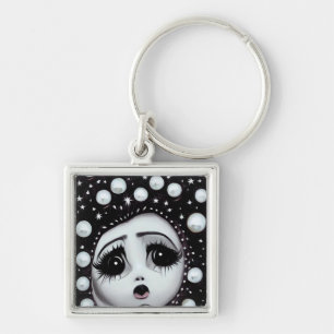 Llavero B&W Pop Surrealism Big Eyes Doll Face