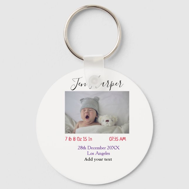 Llavero Baby birth stats add name place date keepsake memo (Anverso)