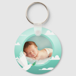 Llavero Baby Boy Baptism Dove Clouds Photo Frame