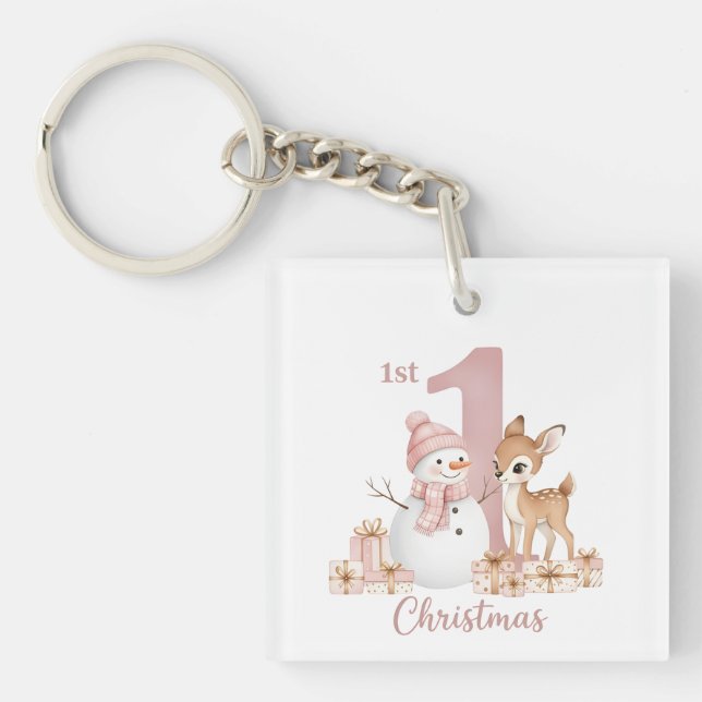 Llavero Baby Girl First Christmas Snowman Deer (Frente)