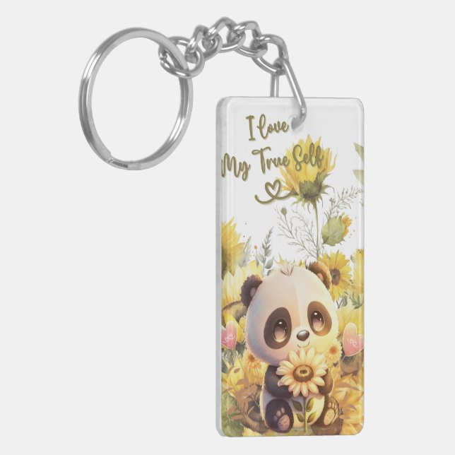 Llavero Baby Panda con Keychain acrílico de girasol (Frente Izquierda)