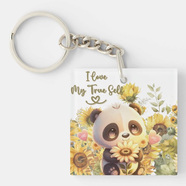 Llavero Baby Panda con Keychain acrílico de girasol (Frente)