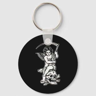 Llavero Baby Reaper Skull Scythe Blackwork Tattoo Flash