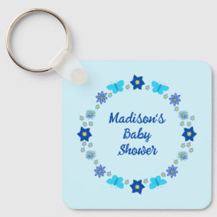 Llavero Baby Shower Blue Baby Boy Butterflies and Flowers
