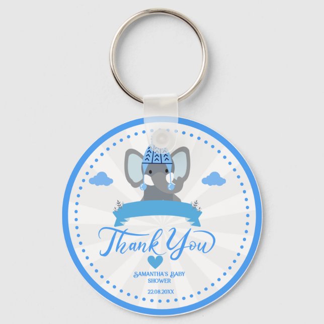 Llavero Baby Shower de elefante azul ruso personalizado (Anverso)