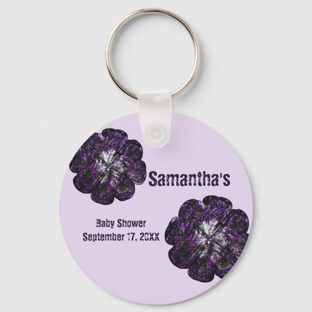 Llavero Baby Shower Purple Flowers Floral Baby Girl (Anverso)