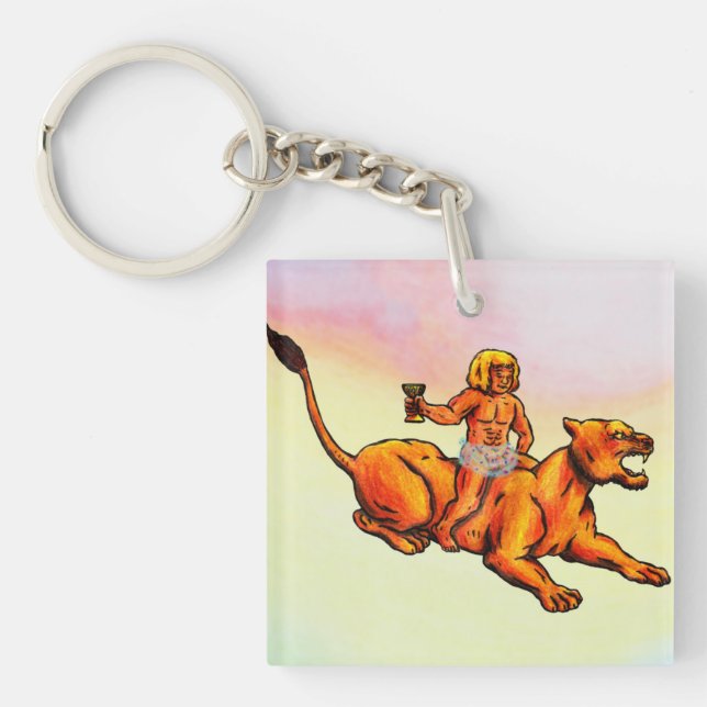 Llavero Baco joven montando una leona y bebiendo vino (Frente)