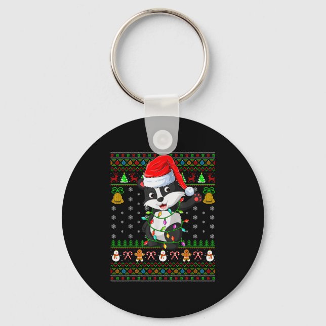 Llavero Badger Christmas Lights Funny Santa Ugly Sweaters  (Anverso)