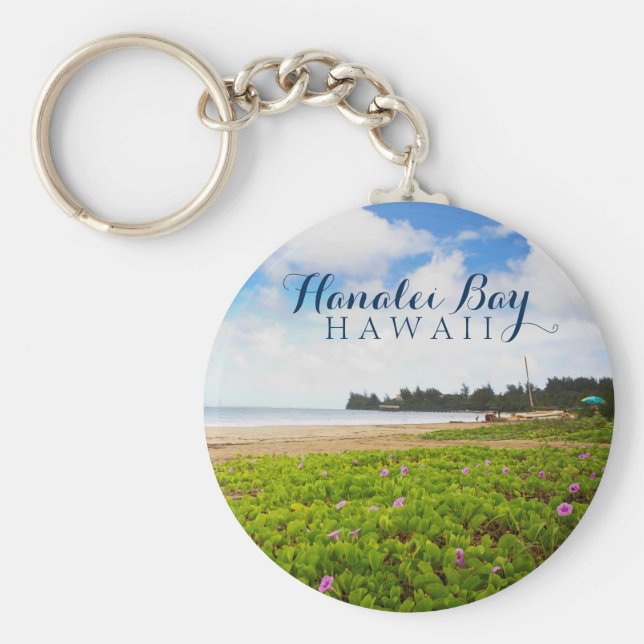 Llavero Bahía de Hanalei, flores de playa de Kauai Hawaii (Frente)