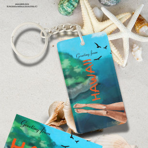 Llavero Bahía de Hawái cielo azul hermoso Keychain acrílic