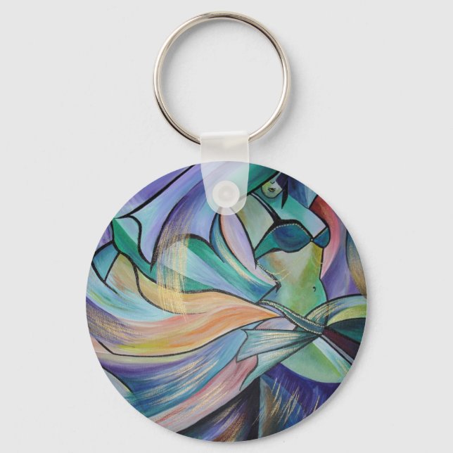 Llavero Bailarina Belly de Medio Oriente con velos pastele (Anverso)