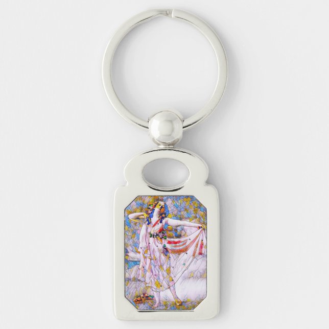 Llavero Bailarina de vidrio manchado con vestido flojo (Anverso)
