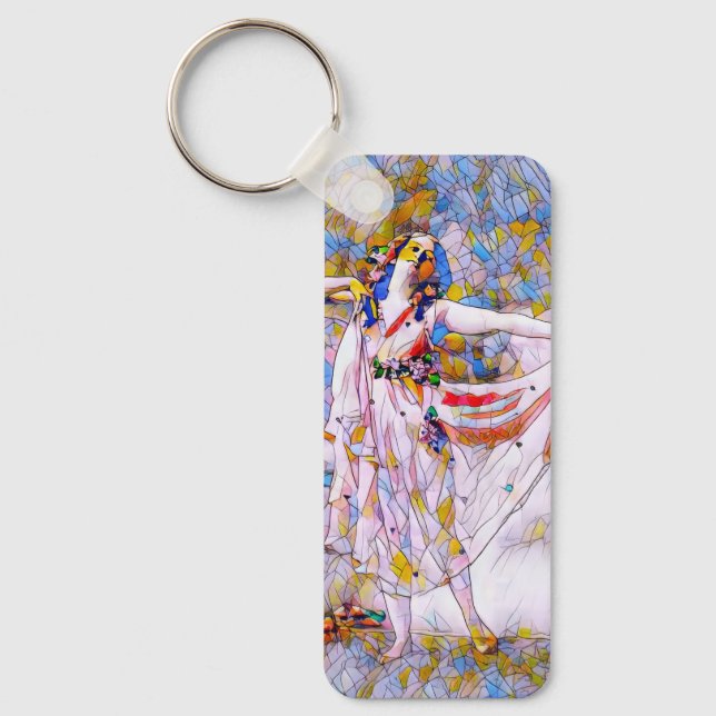 Llavero Bailarina de vidrio manchado con vestido flojo (Anverso)