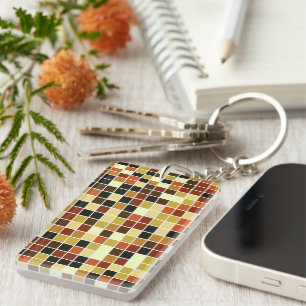 Llavero Baldosas de piscina, mosaicos marrones, patrón geo