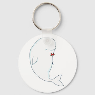 Llavero ballena kawaii beluga con corbata roja