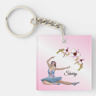 Llavero Ballerina con nombre personal azul en rosa