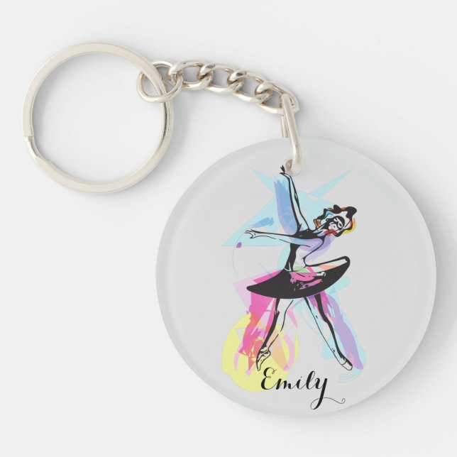 Llavero Ballerina Dancer Watercolor Tema Personalizado (Frente)