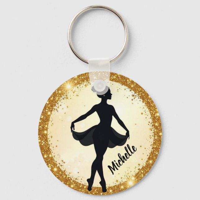 Llavero Ballet de ballet de oro moderno personalizado (Anverso)
