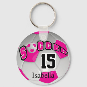 Llavero Balón de fútbol blanco y rosado caliente