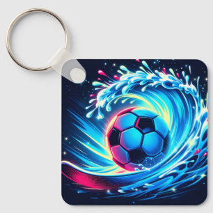 Llavero Balón de fútbol de ola futurista océano surf