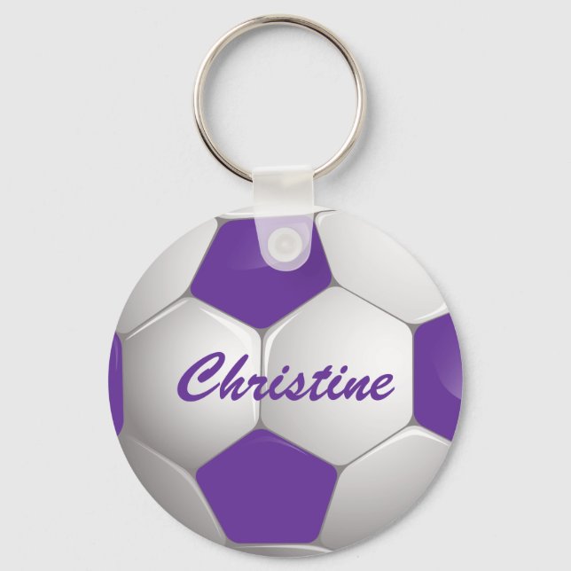 Llavero Balón de fútbol de personalizable morado y blanco (Anverso)