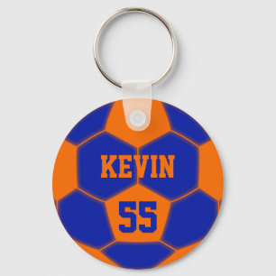 Llavero Balón de fútbol naranja azul con nombre personaliz