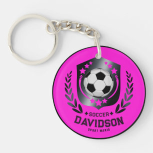 Llavero Balón de Fútbol Negro Rosa con Texto de Nombre Per