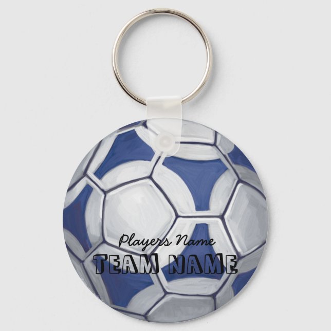Llavero Balón de fútbol nombre y número azul y blanco (Anverso)