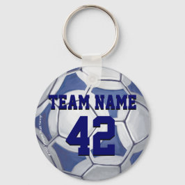 Llavero Balón de fútbol nombre y número azul y blanco