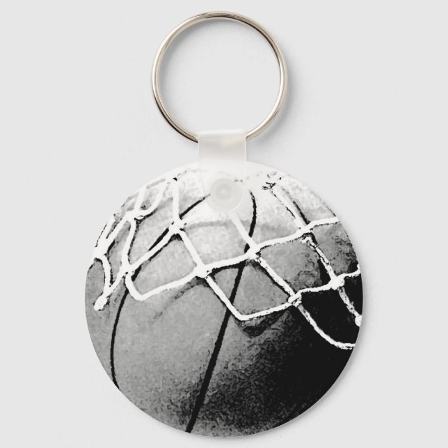 Llavero Baloncesto blanco y negro, Hoop, Keychain de la re (Anverso)