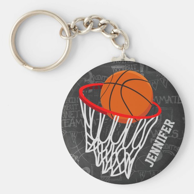 Llavero Baloncesto de Chalkboard y Hoop personalizados (Frente)