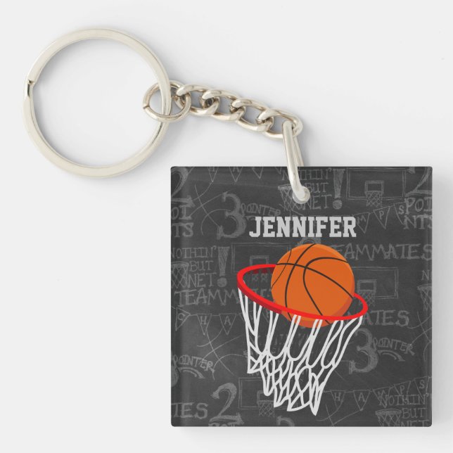 Llavero Baloncesto de Chalkboard y Hoop personalizados (Frente)