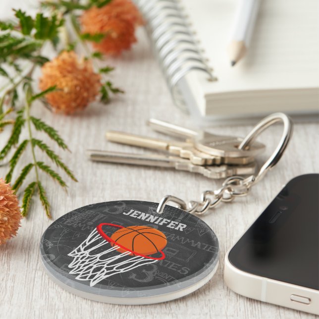 Llavero Baloncesto de Chalkboard y Hoop personalizados (Frente Derecha)