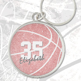 Llavero baloncesto de chicas rosadas con número jersey nom