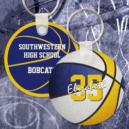 Llavero baloncesto del personalizado dorado azul jersey