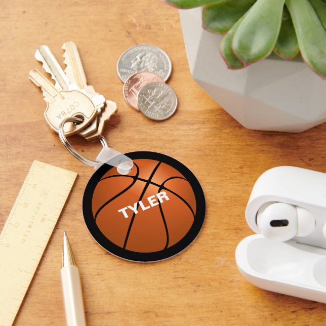 Llavero Baloncesto, nombre DIY en blanco, negro (Escritorio )