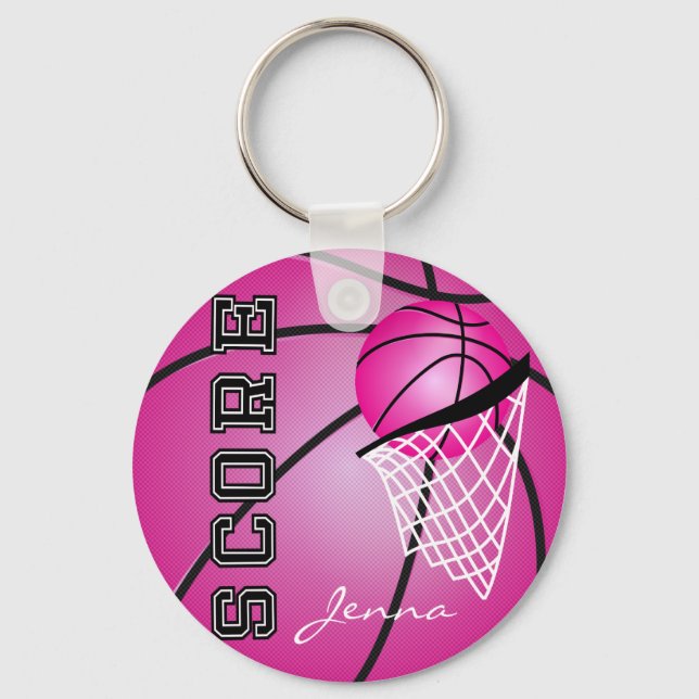 Llavero Baloncesto rosa | Nombre DIY (Anverso)