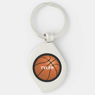 Llavero Baloncesto sobre fondo negro, nombre en blanco
