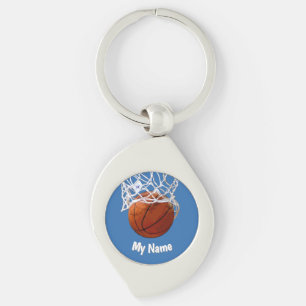 Llavero Baloncesto Tu Nombre Fondo Azul Acero Personalizad